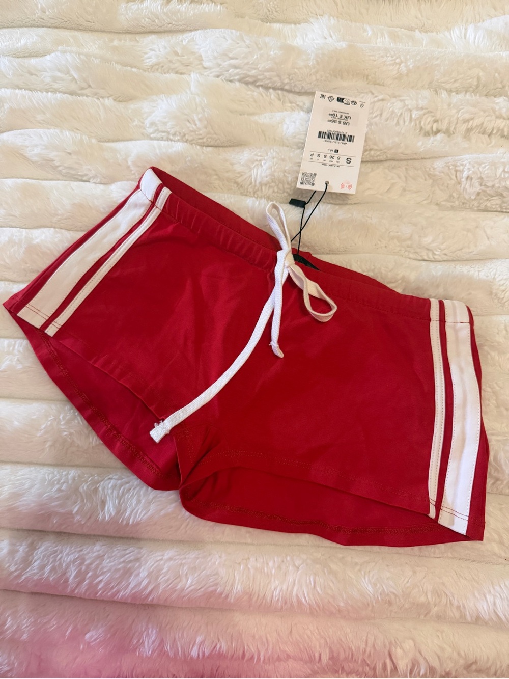 Zara Red Athletic Shorts with White Side Stripes